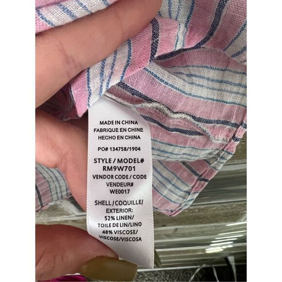 Splendid Button-Up Striped Short Sleeve Collared Pink White Top Size S NWT - Picture 8 of 9